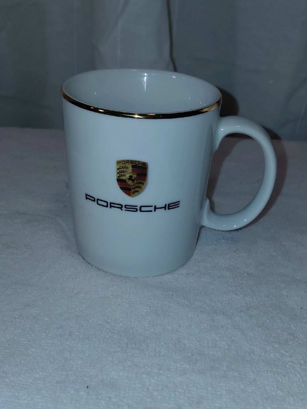 Porsche White Ceramic Mug with Gold Trim